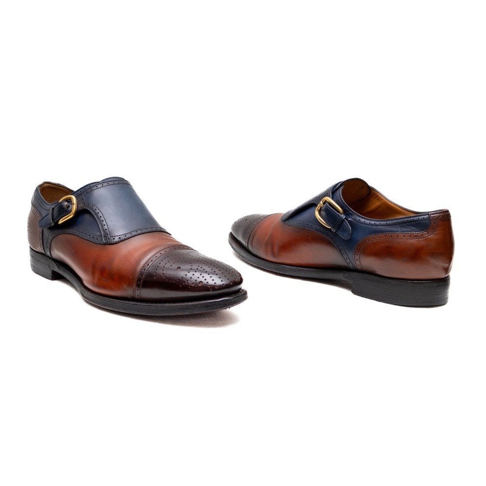 Gucci Men's 5 Tone Leather Monk Strap Brogue Cap Toe Dress Shoes UK 8.5 / US 9